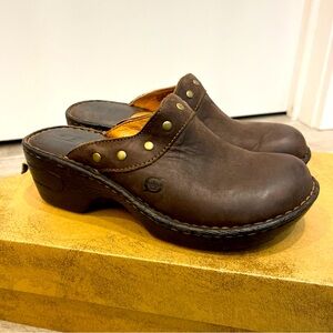 Born Naomi Dark Brown T Moro Leather Mule Clog Womens W81755 Sz 6 US / EUR‎ 36.5